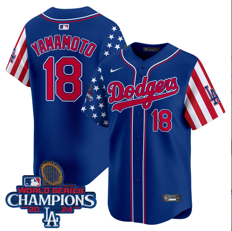 Men MLB Los Angeles Dodgers 18 Yamamoto American Style blue 2024 World Series Champions Limited Jersey